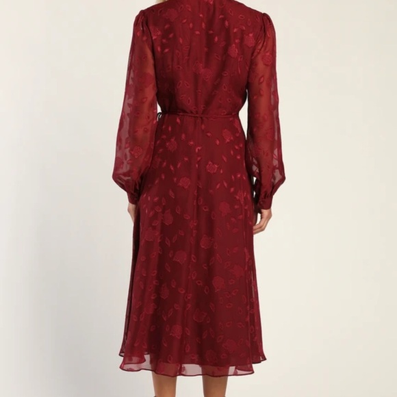 Lulus Evening of Elegance Jacquard Wrap Dress XL Burgundy - Picture 2 of 7